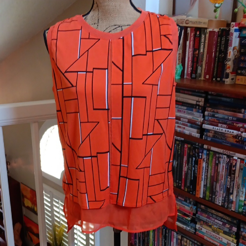 Worthington Orange Geometric Blouse